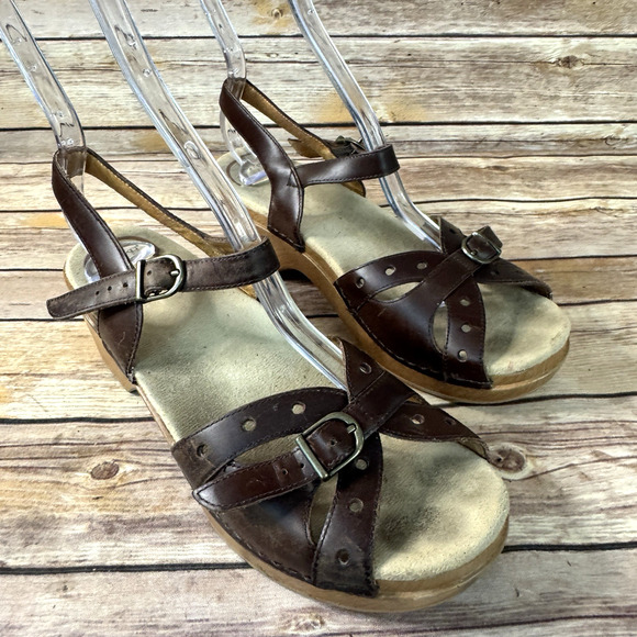 Dansko Womens Brown Leather Sissy Strappy Open Toe Clog Sandals 39/9 - Picture 1 of 8